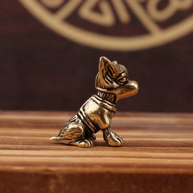 Медная Скульптура Цельномедный Щенок Латунные Украшения Милая Собака Собака по Знаку Зодиака Антикварная Старая Латунь Чайный Питомец Маленькие Украшения