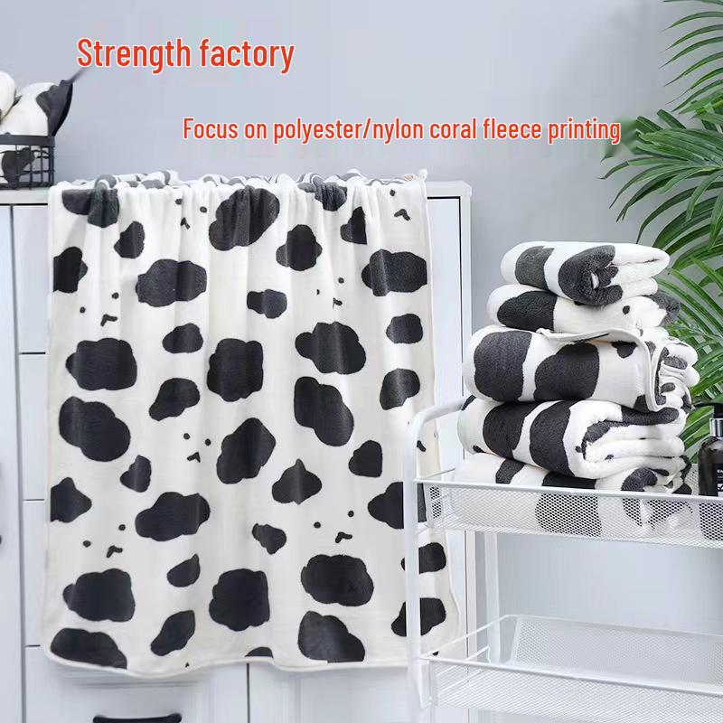 Cow Pattern Coral Fleece Bath Towel Set - Soft, Stylish, Perfect for Couples & Daily Use
