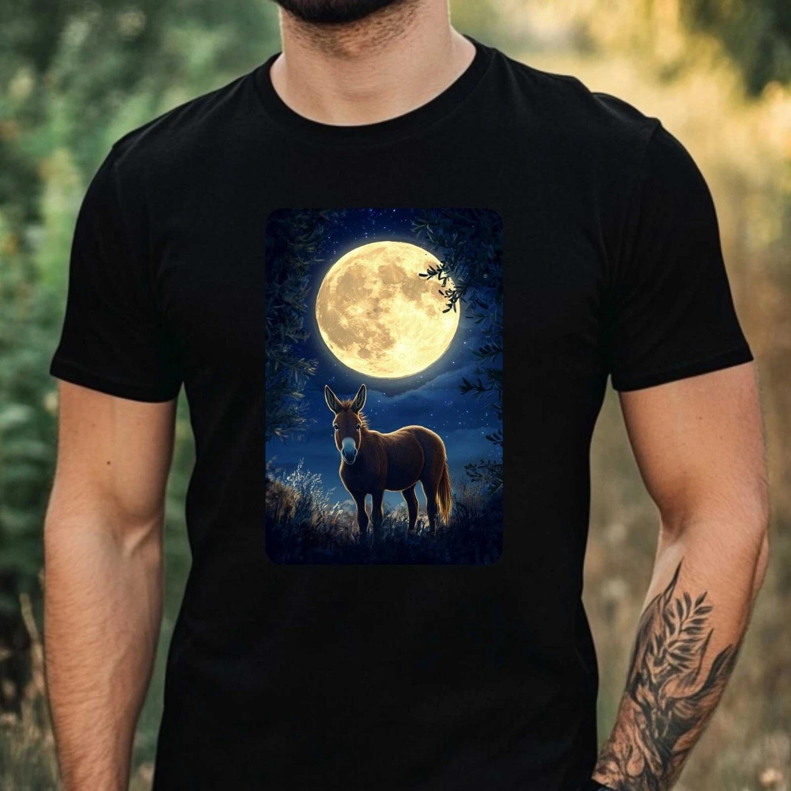 T-Shirt Herren Esel an Vollmond Motiv Baumwolle Größe XS bis 5XL XXL