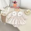 Baby Girl Autumn Embroidered Bow Tie Collar Romper Sweet Princess Bodysuit For 100 Day Celebration