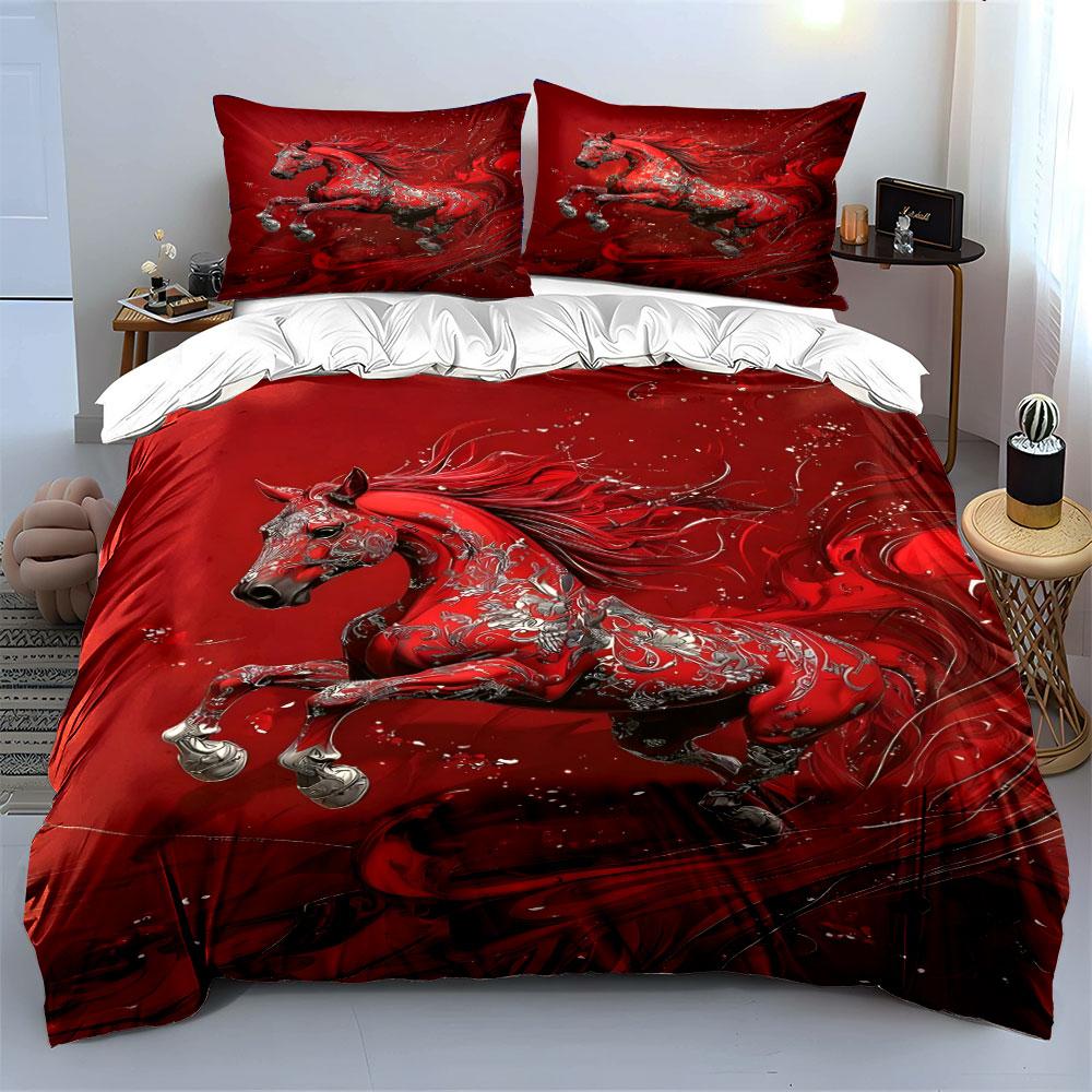 Floral-decorated galloping horse. Bedding sets Duvet cover sets Duvet covers Pillowcases(1 * Duvet Cover 2 * Pillowcases without duvet insert)