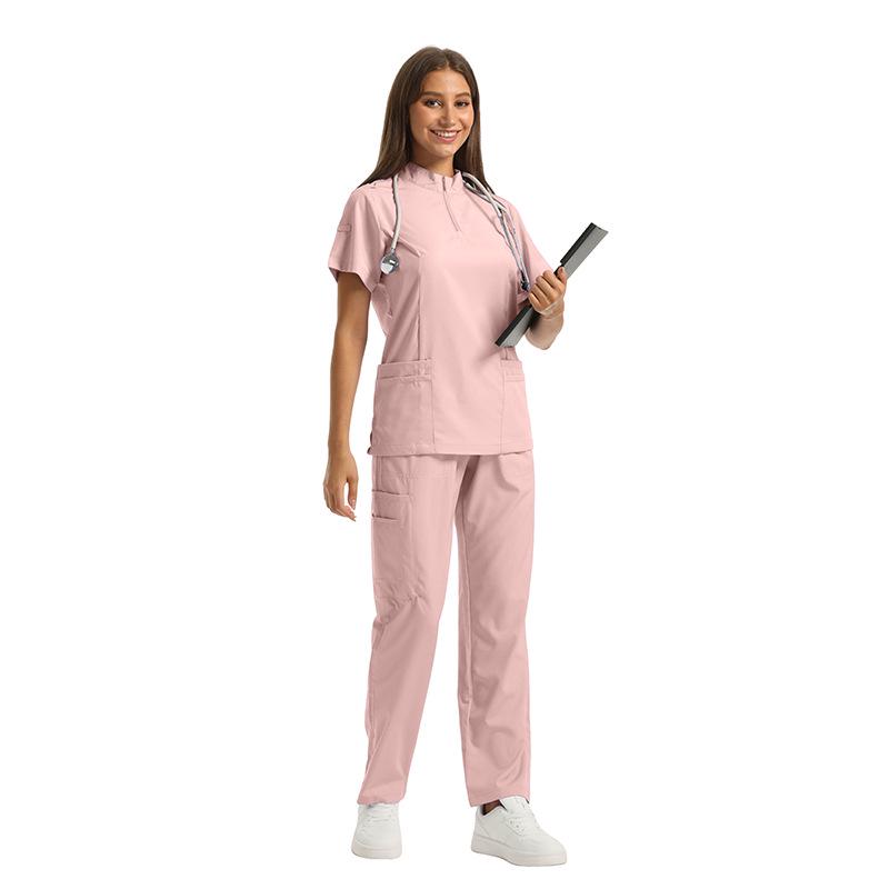 Damen Kurzarm Reißverschluss Scrub Set für Tierpflege, Krankenhaus, Arzt, Krankenschwester