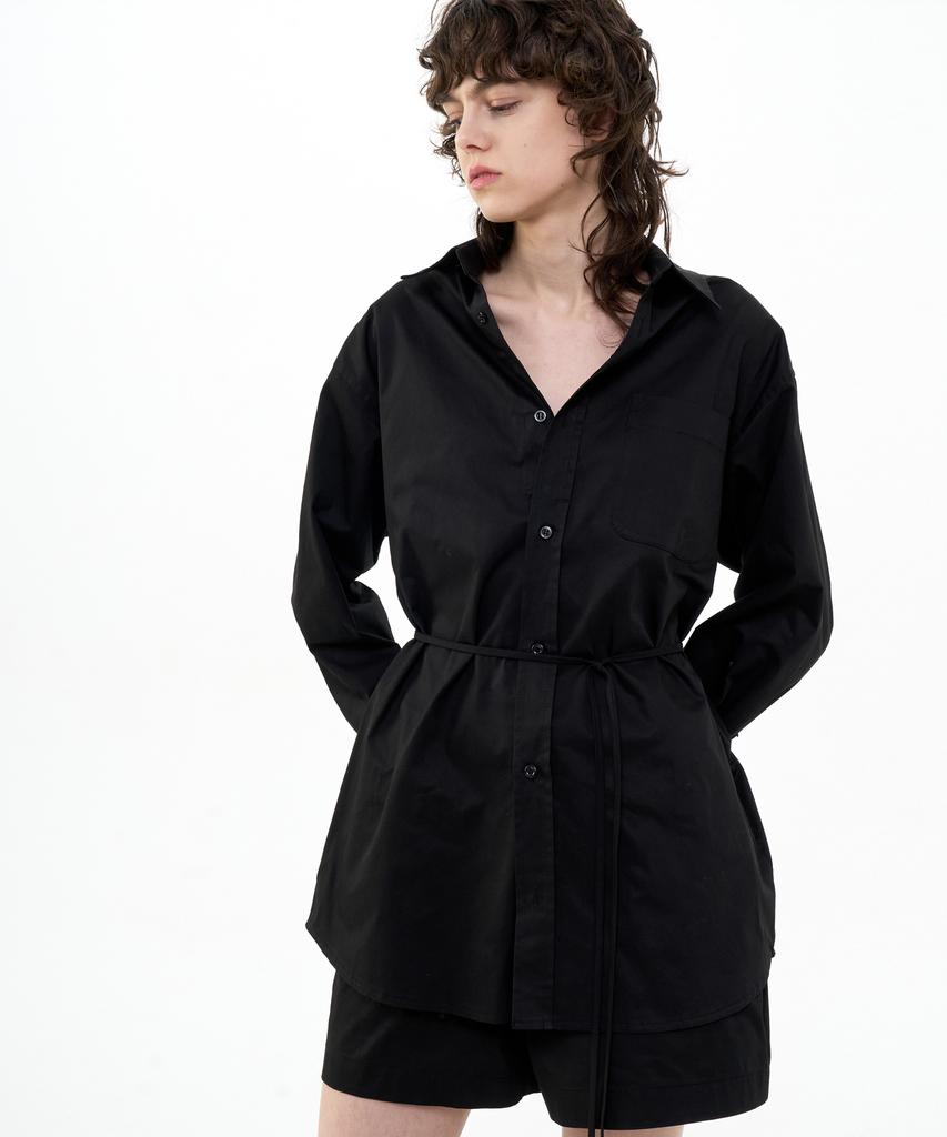 Bikwaieos Oversized Belted Cotton Shirt_Black