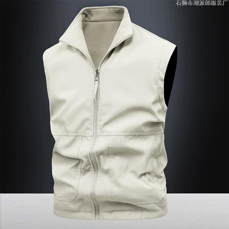 Logo-8XL large size men's outdoor fishing tooling casual double-sided vest fleece stand-up collar vest can be added