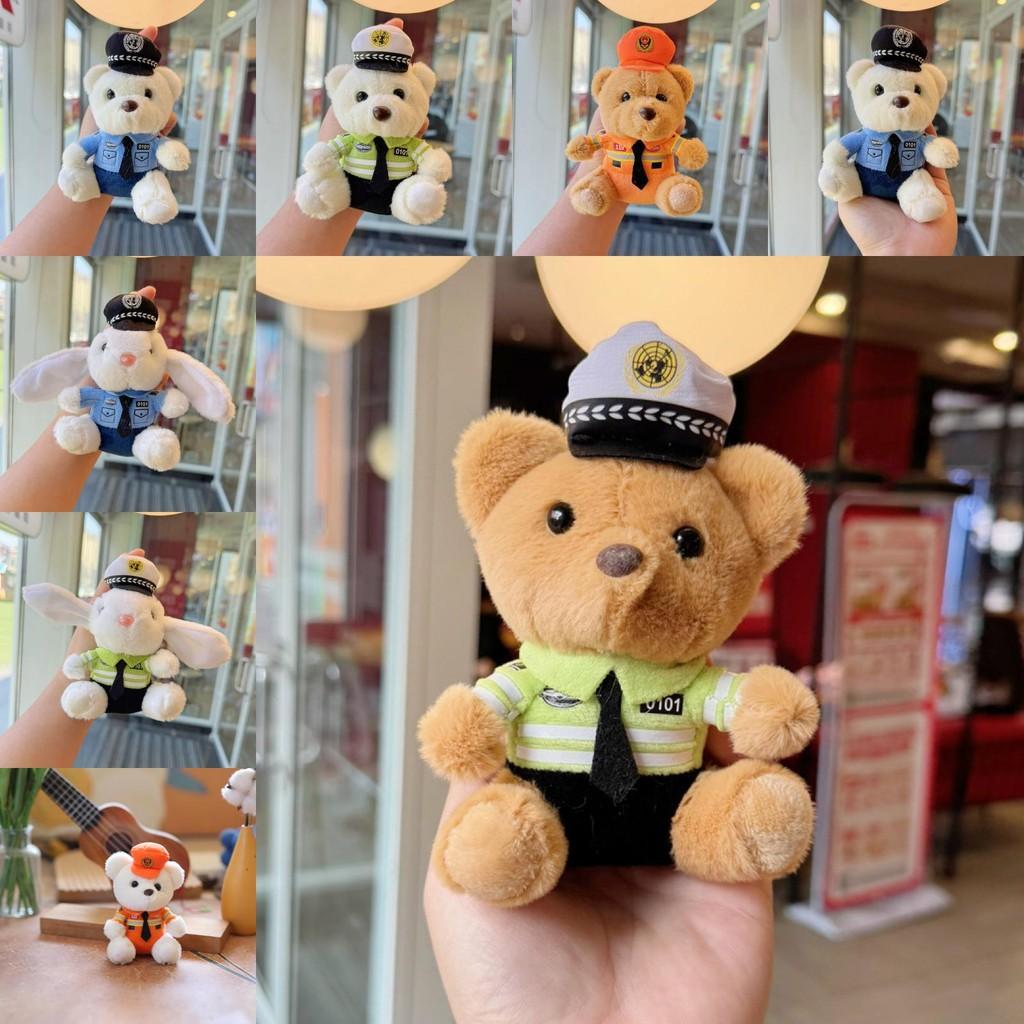Cute Police Bear Plush Keychain With Metal And Gold Keyring For Daily Use