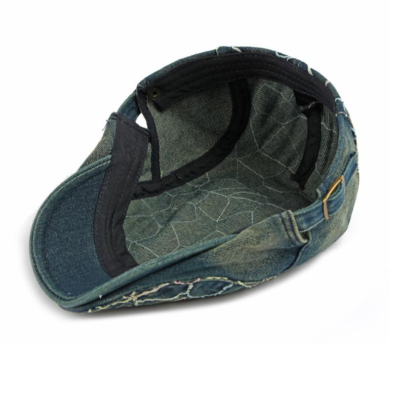 British Vintage Denim Peaked Cap Men Women Color Thread Embroidery Beret