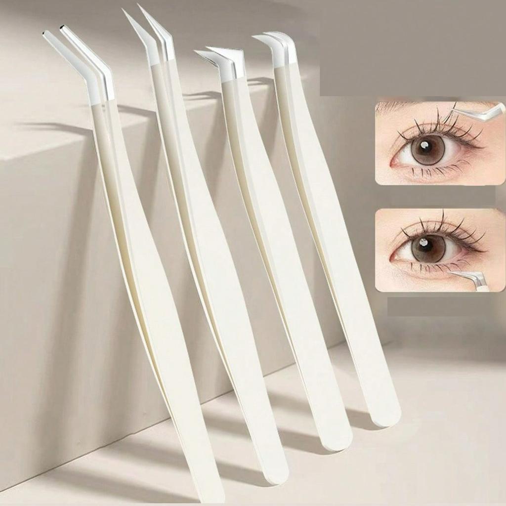4pcs Eyelash Extension Tools Set Stainless Steel Tweezers, Angled Tweezers, Makeup Artist Supplies, Precision Lash Tweezers For Makeup Tool