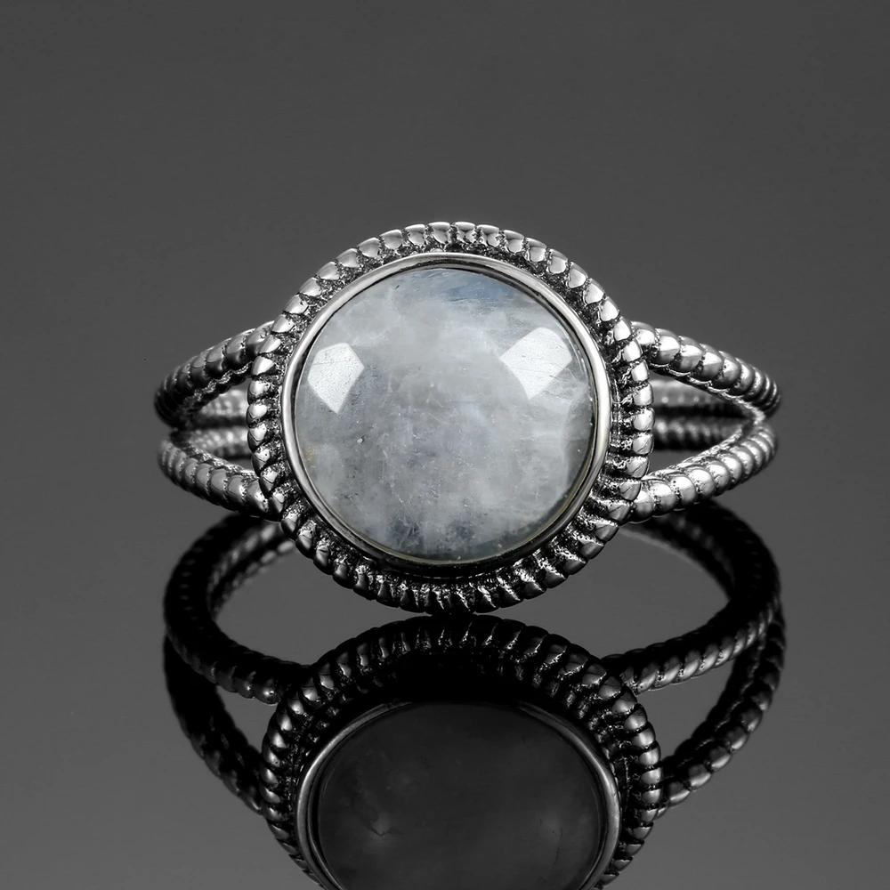 CopperRings With 10MM Round Natural Moonstones Women's Wedding Party Anniversary Fine Jewelry Ring