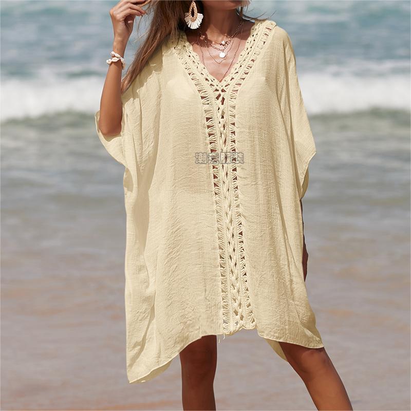 Ručně háčkované plážové přehozy: Průsvitný, Středně dlouhý, Ochrana před sluncem