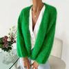 Pure Color Faux Mink Fur V-Neck Women's Cardigan - Loose Fit & Larger Sizes Available