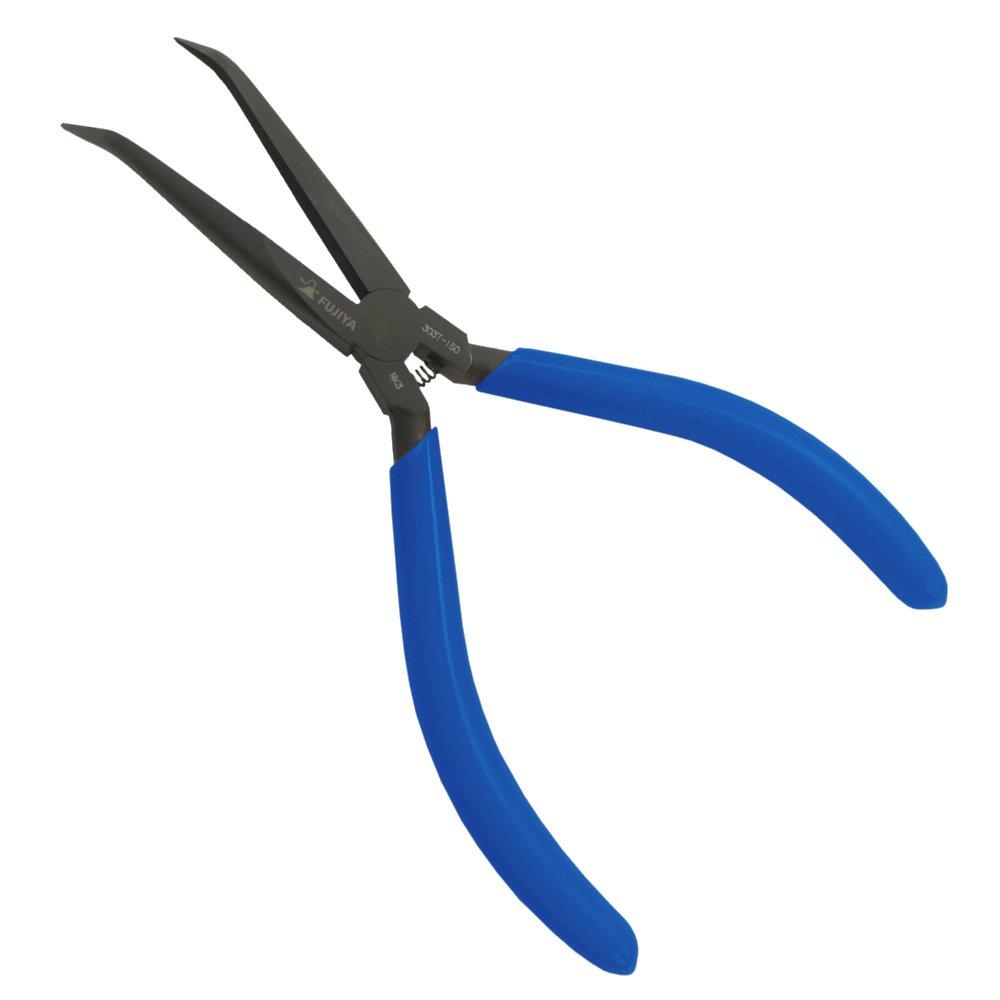 Fujiya Tweezers Pliers 150mm Blue (Bent Type) 303T-150