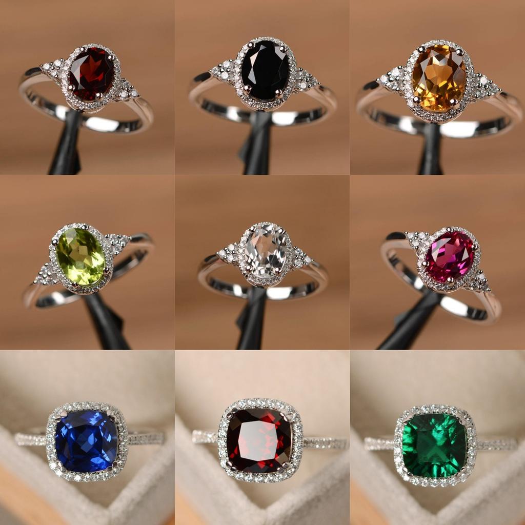 New Silver Plated Rings for Women Ruby Emerald Sapphire Jewelry Wedding Engagement Ring  Size 6-10