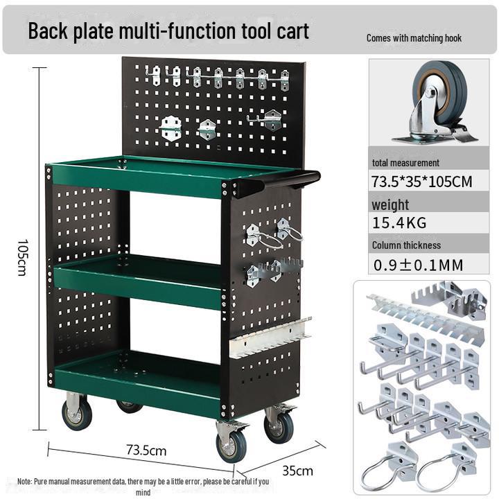 "Green Forest Utility Cart: Three-Layer Tool Trolley & Flatbed for Auto Repair & Beauty Supplies"