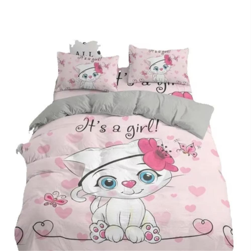 Cartoon Bedding Set Cute Cats Printed 3D Duvet Cover Set Twin Full Queen King Double Sizes Pillowcase Bedclothes Soft Polyester