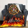 Firefighter Flames Blanket With Customizable Name Four Seasons Comfortable Shawl Blanket Suitable For Home Travel Camping Office Decoration Perfect