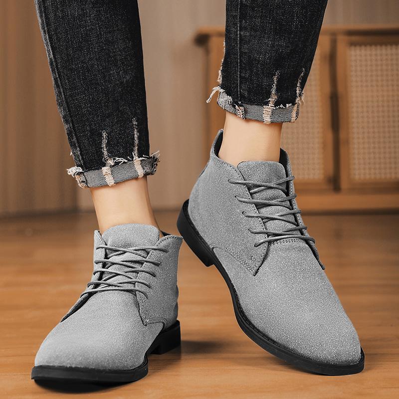 Fashion Casual Shoes Man Fashion Men Ankle Chelsea Boots Lace Up Male Shoes Mid Top Suede Leather Slip On Motorcycle Man Boots