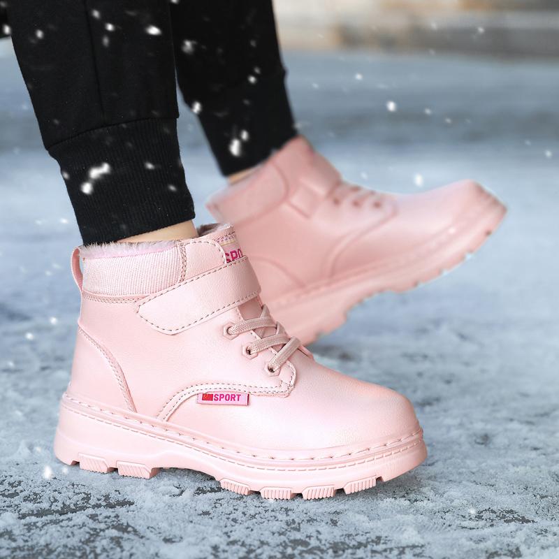 Genuine Leather Winter Boots For Boys Thick Warm Snow Shoes For Children Soft-soled Anti-slippery Teenager