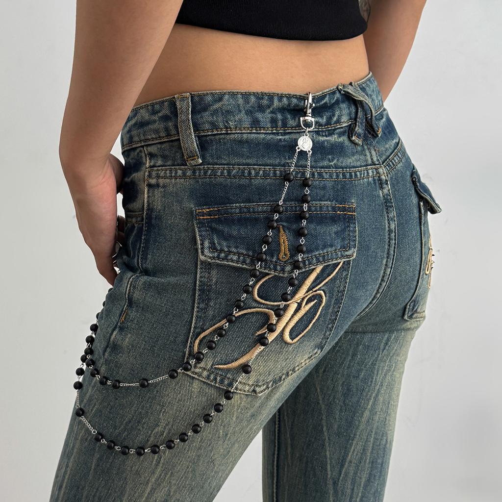 Hip-Hop-Style Kreuzanhänger an Jeanskette, modische Hosenkette mit Kunstperlen, Unisex-Streetwear-Statement-Accessoire für Damen und Herren