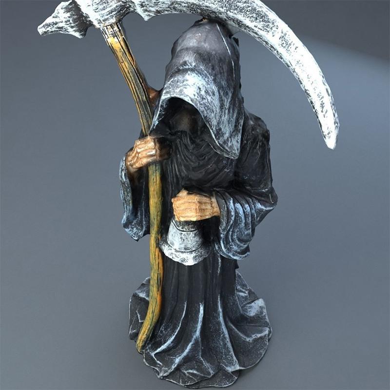 Resin Halloween Holy Death Statue Standing Religious Decorative Figurine Grim Reaper Holding Scythe Statue Altar Halloween Decor
