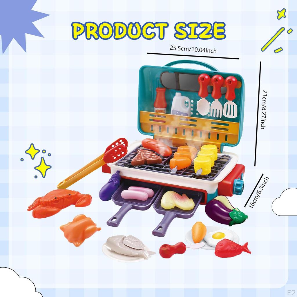 BBQ Grill Toys for Kids Color Changing Food Realistic Interactive Kitchen Playset Preschool
