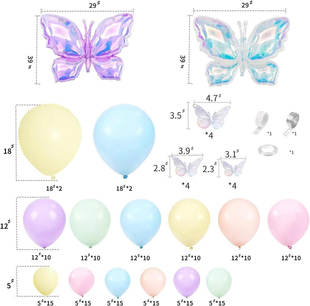 Macaron Colorful Butterfly Balloon Arch Background Arrangement Birthday Party Wedding Anniversary Mother'S Day Balloon Pack
