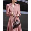 Demana Elegant Peach Velvet V-Neck Lace Puff Sleeve Dress