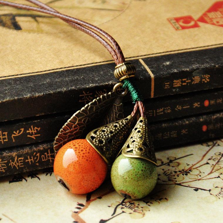 

Керамическое ожерелье в старинном стиле, женские бусы, керамическая цепочка для свитера, аксессуары в этническом стиле