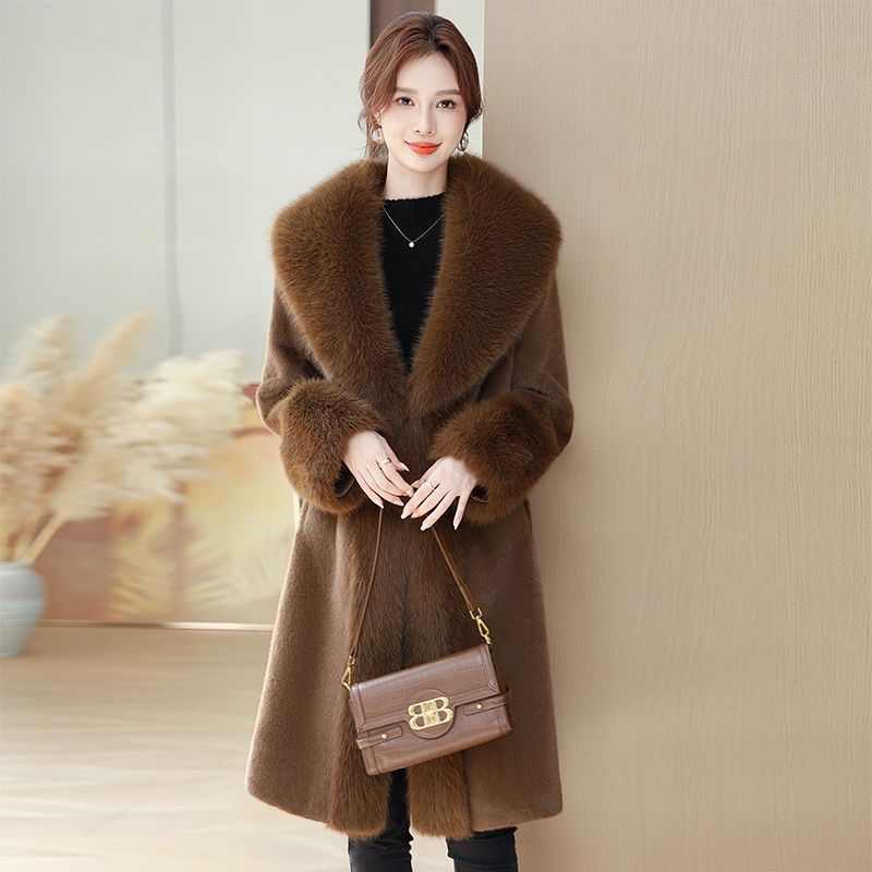 

Women s Mid-Length Mink Coat Winter V-Neck Faux Mink Fur Coat XL кавовий