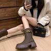 Thick-soled Martin boots women's non-slip medium boots autumn and winter new fashion belt buckle thin boots rear zipper short boots