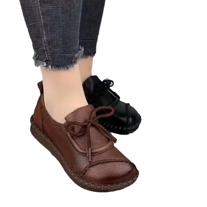 Spring Autumn Women Fashion British Style Round Toe Soft Sole Flats New Retro Casual Thick Sole Single Shoe Ladies Footwear 2025