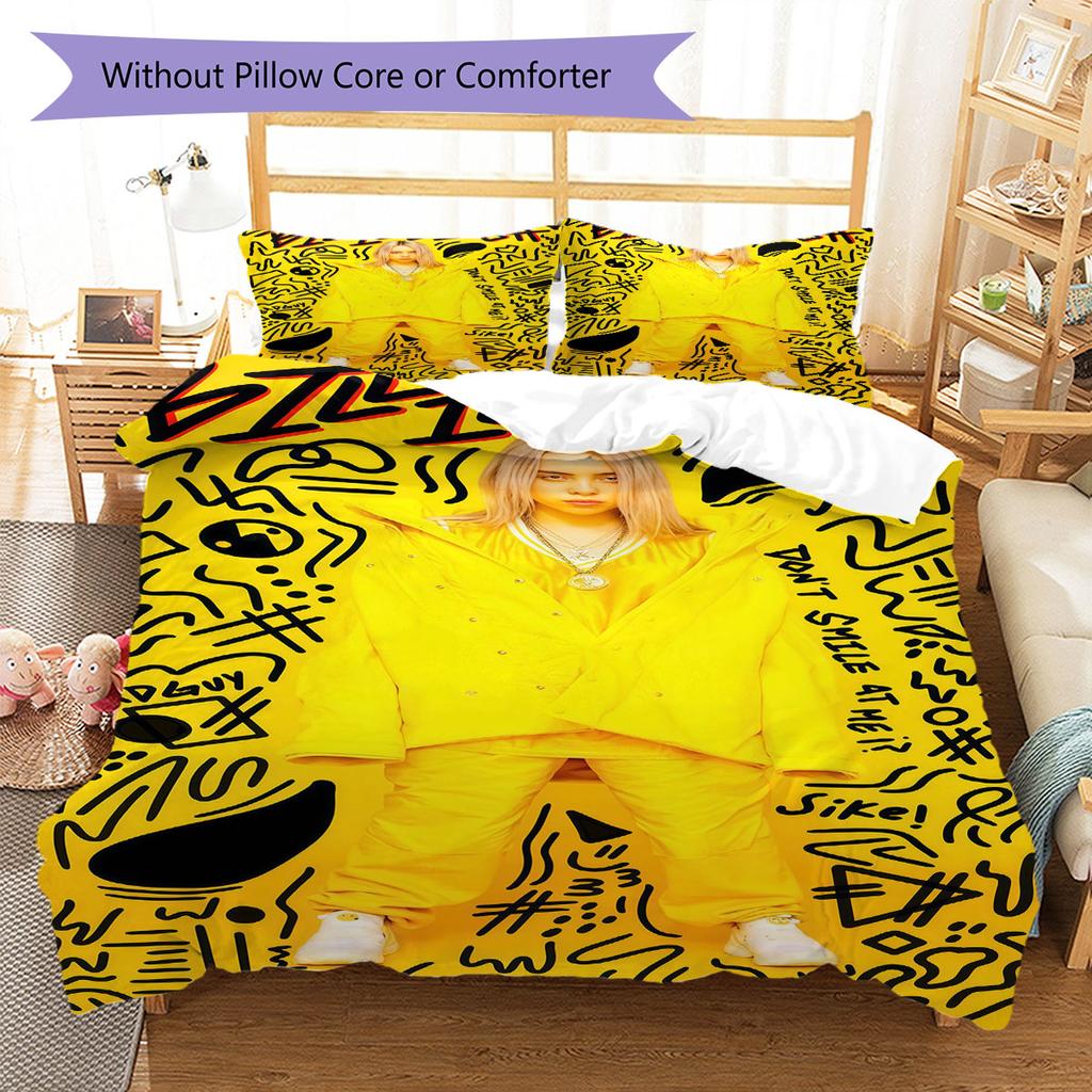 Billie Eilish Bedding Quilt Set Quilt Cover Pillowcase Home Decoration Birthday Gift (1 * Duvet Cover + 2 * Pillowcase, Without Core)