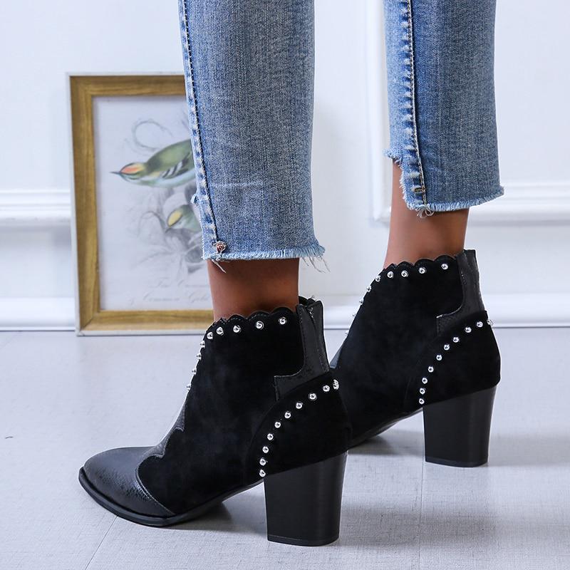 Botas de remache de las mujeres invierno invierno PU cuero cowboy botines  puntiagudo puntera cuña tacón mujer botines zapatos de serpiente comprar a  buen precio — entrega gratuita, reseñas reales con fotos —