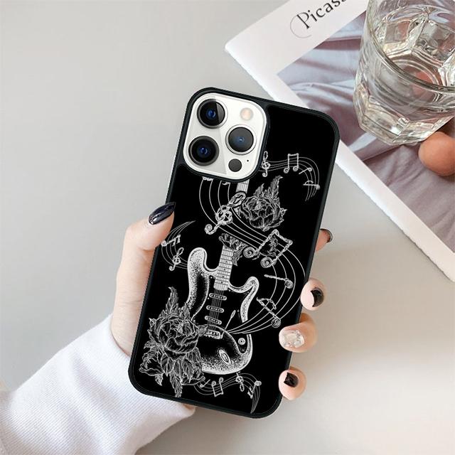 Guitar Music Black Soft Phone Case Cover For iPhone 17 Air 15 16 14 13 12 Pro Max 11 Pro Max Plus Coque Shell