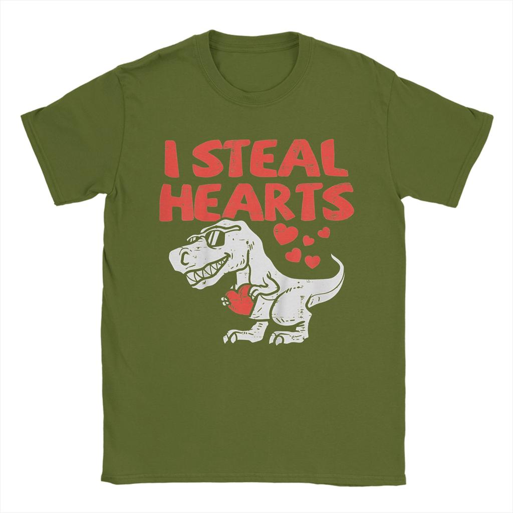 I Steal Hearts Trex Dino Cute T Shirts Unisexs Pure Cotton Funny TShirts Crewneck Tees Short Sleeve Clothes Summer