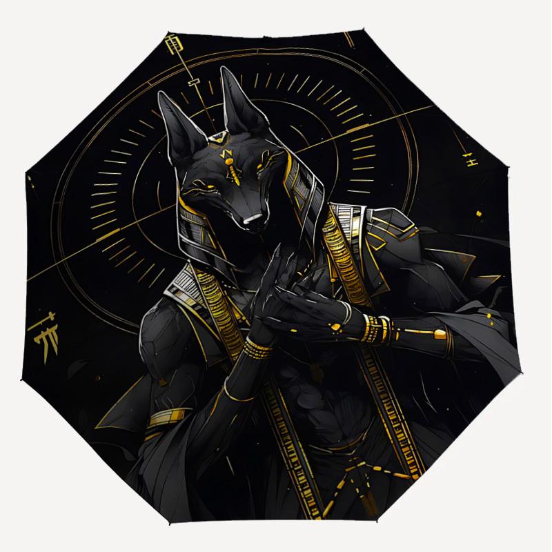 1PC Anubis Egyptian Umbrella-8-Rib Reinforced, Automatic Open, Lightweight & Durable, Cute Fashion Accessory for Outdoor, Beach or Casual Use, Beach U