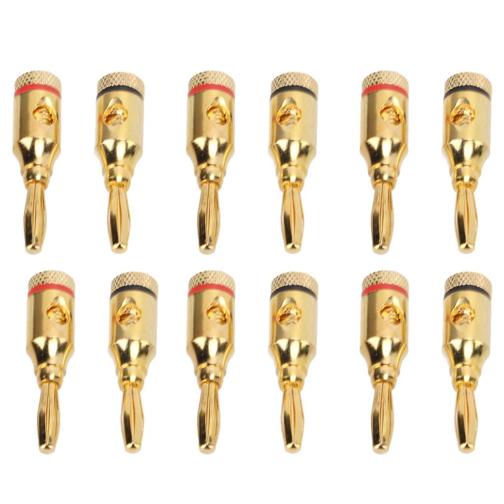 12pcs Gold Plated Speaker Banana Plugs Aluminium Alloy Speaker Connector Open Screw Type Universal for Car