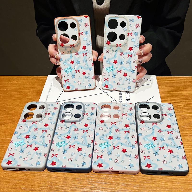 Blue Stars Bowknots Pattern Case For Xiaomi Redmi Note 14 13 Pro 5G 4G 12 11 Funda Xiaomi 14T 13T 11T Pro Leather Texture Silicone Cover