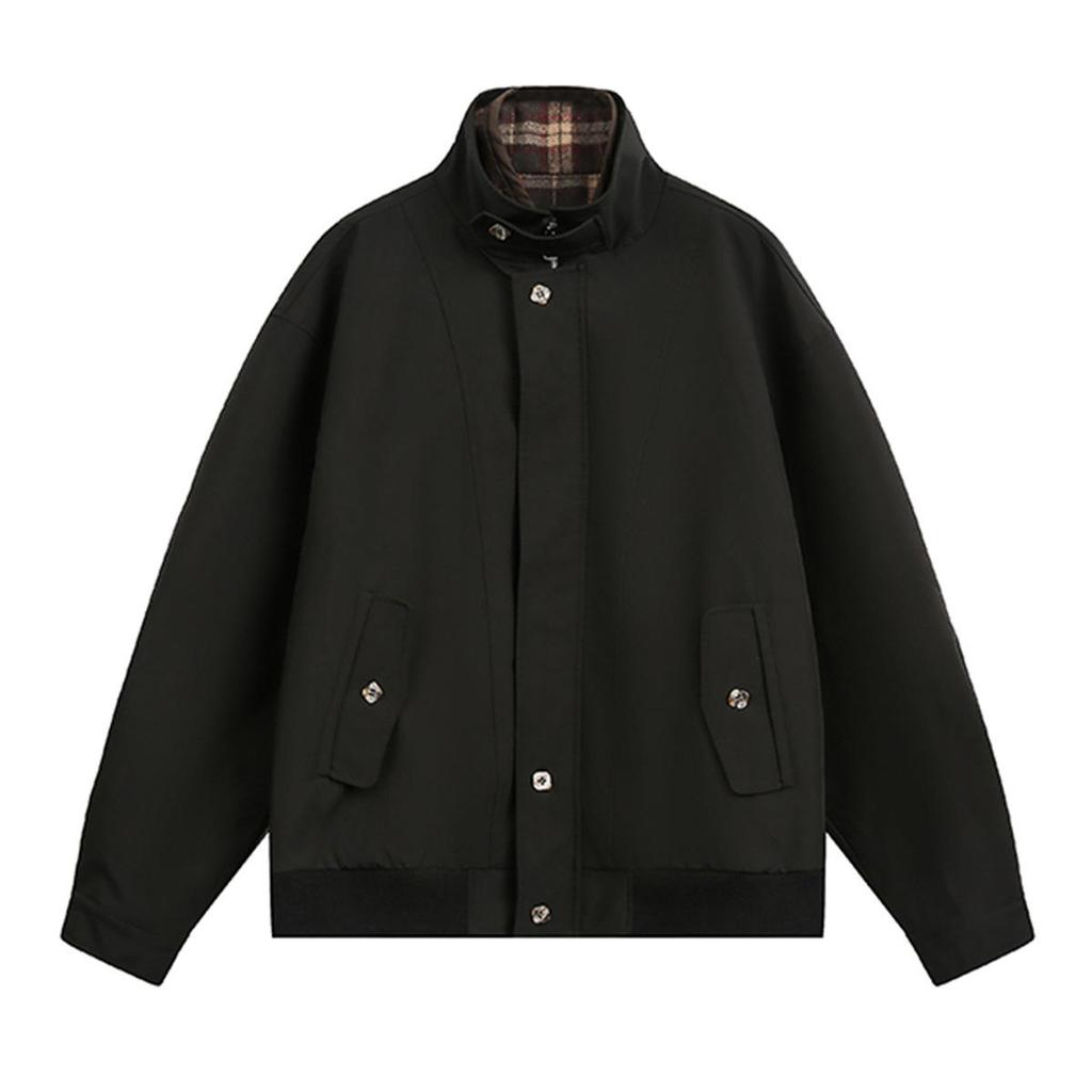Men's Retro Plaid Stand-Up Collar Jacket - Autumn/Winter Trendy Couple Top