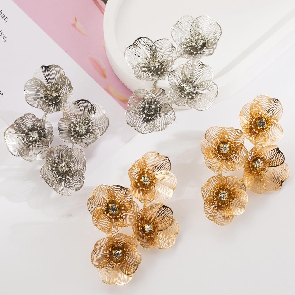 Rhinestone Floral Tassel Earrings Zinc Zinc Alloy Long Dangle Earrings Exaggerated Flower Ear Drop  Gift