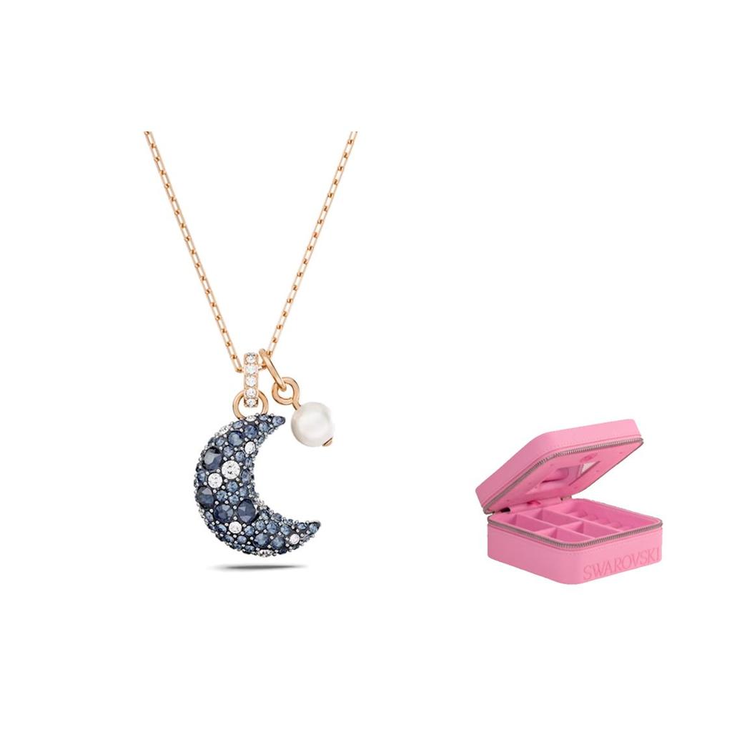 Swarovski Naszyjnik z wisiorkiem w kształcie księżyca Luna dla kobiet Różowe złoto Niebieski 5671585