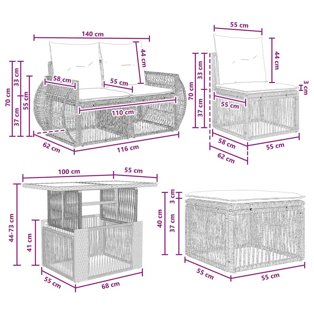 Garden Sofa Set 10 Pcs Grey and Dark Grey Poly Rattan