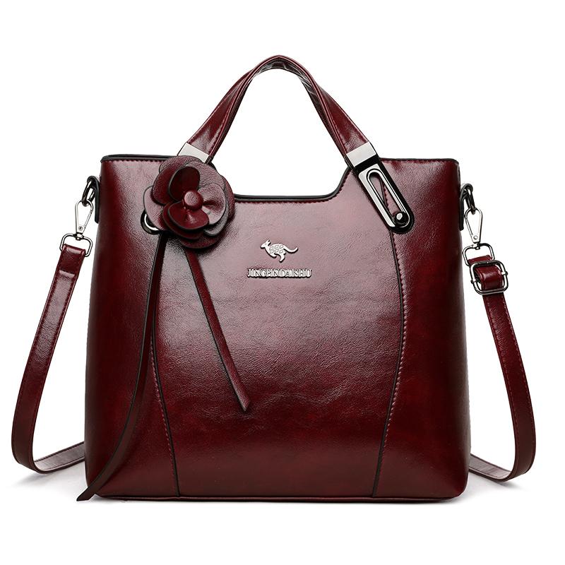 Retro PU Leather Handbags for Women Flower Decor Women's Shoulder Bag Leather Tote Bag
