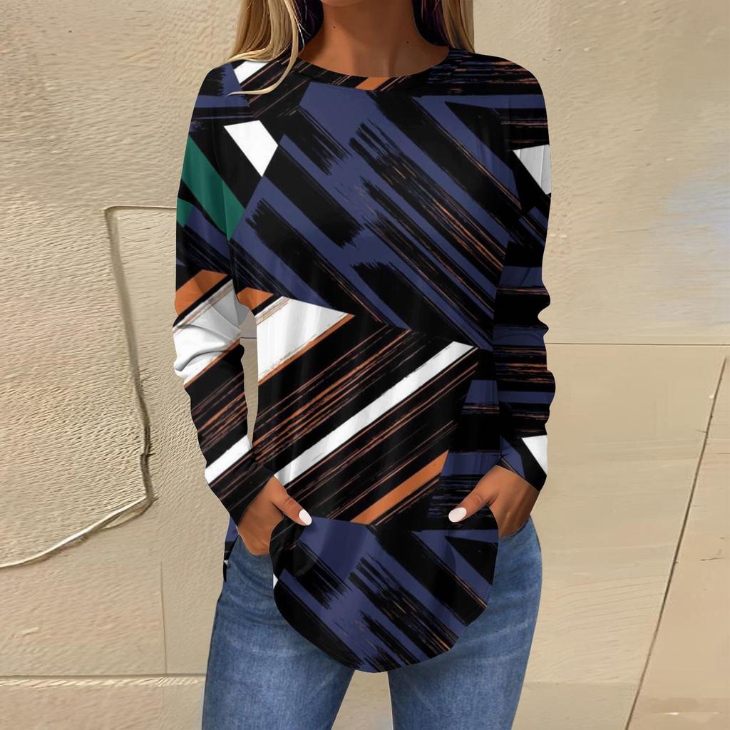 Modisches, lässiges, langärmliges Oberteil mit Rundhalsausschnitt und Aufdruck für Damen