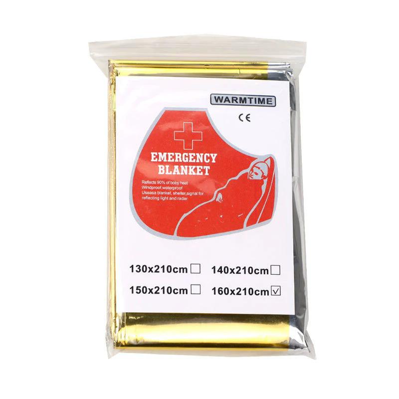 

Аварийное одеяло для выживания на открытом воздухе, спасательное, первой помощи, фольгированное, термоодеяло, гипотермия, ветрозащитное, многофункциональное, для исследования, кемпинга 130*210cm золотой