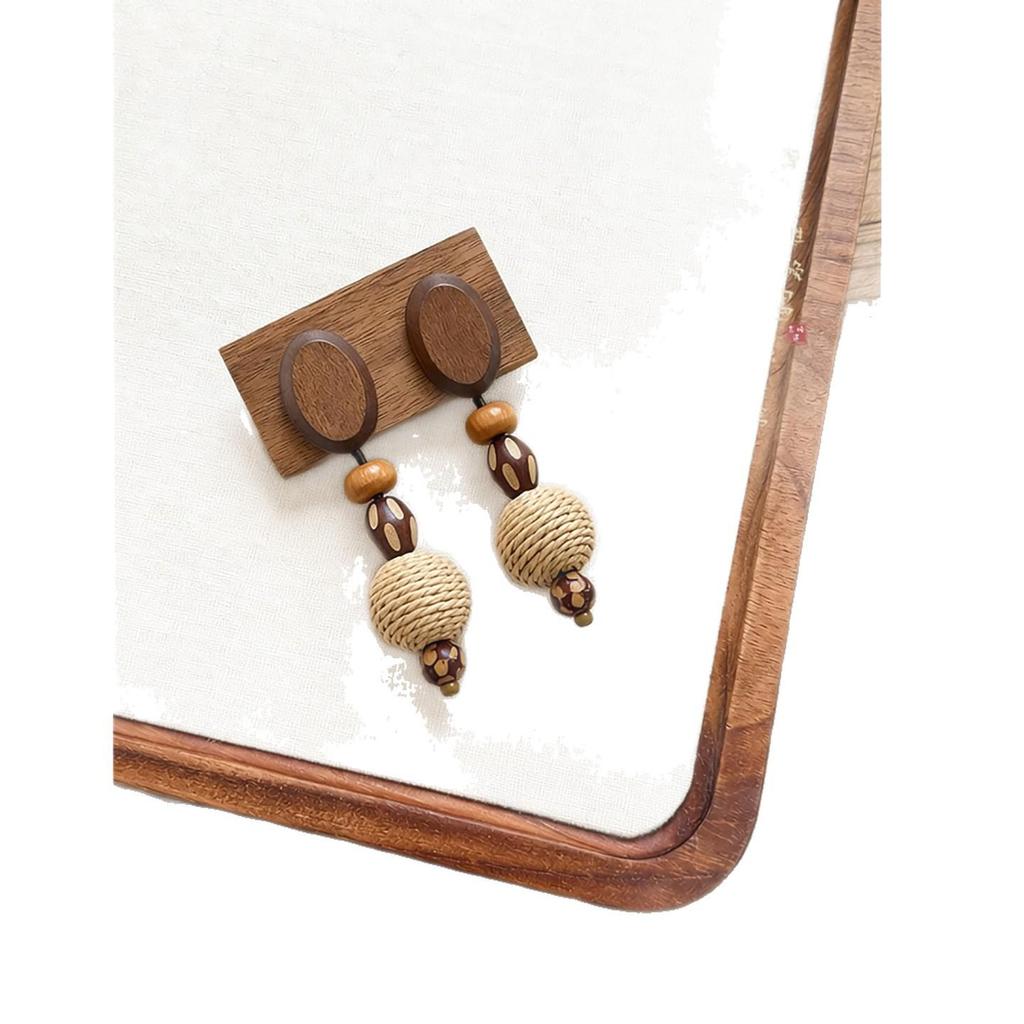Forest Grass & Trees Wooden Woven Earrings: Ethnic Retro Hollow-Out Ear Jewelry for Women