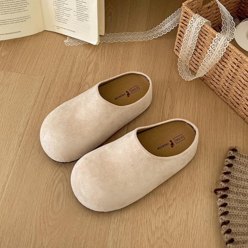 Popular Brown Retro Thick-bottomed Bag Head Dragging Women's Outer Wear 2025 New Autumn Skirt Non-slip Birken Half Slippers