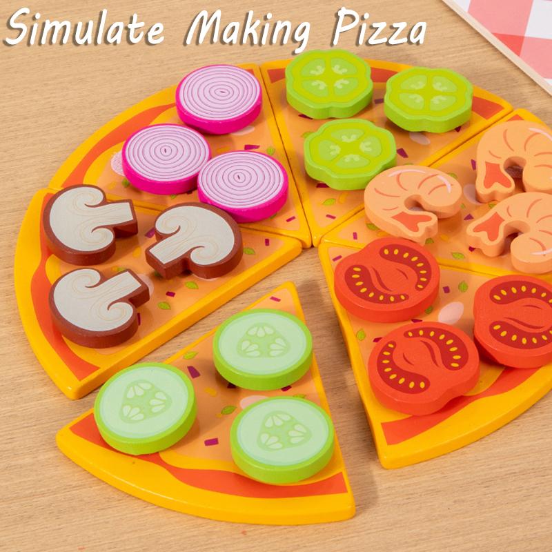 Kids Wooden Kitchen Toy Pretends Play Cutting Pizza Game Simulation Make Cookies Dessert Food Creative Education Toys Girls Gift