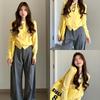 Yellow Two-Piece Korean Style Knitted Cardigan Sweater - Versatile Long Sleeve for Spring/Autumn