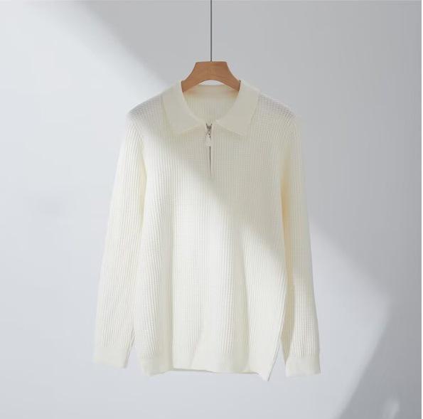 Men s Autumn/Winter Half-Zip Ribbed Knit Polo Sweater XL белый
