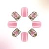 24 Pcs False Nail with Rhinestones Valentines Day Press On Nail Leopard Heart Acrylic Nail Full Cover Stick On Nail